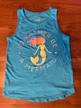 SO Turquoise Tank with Pink and Gold Mermaid Graphic